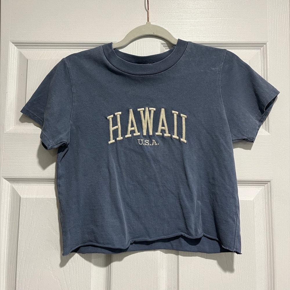 Brandy Melville Hawaii Blue Cropped T-Shirt